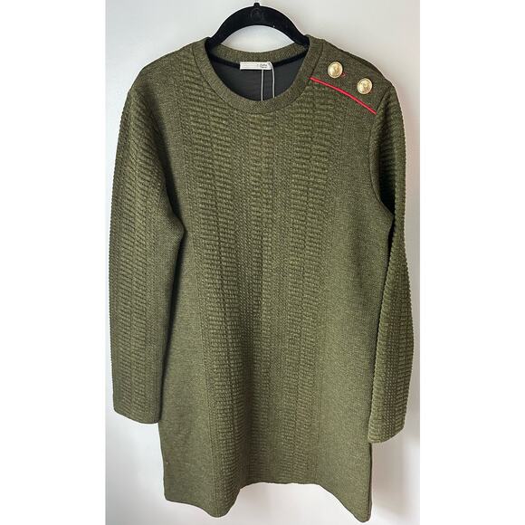 Zara Military Style Army Green Knit Sweater Tunic Dress Women’s Size Medium - Picture 1 of 5